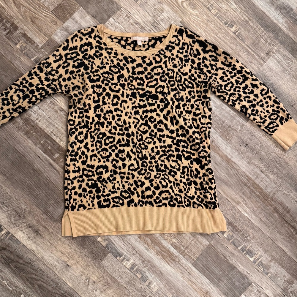 Banana Republic Leopard Print Knit Sweater Women’s Medium Tan Black